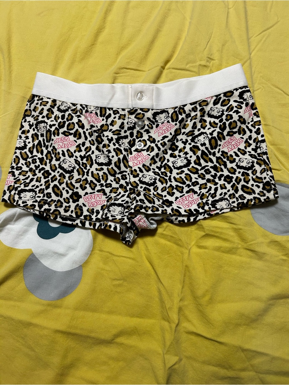 Betty Boop Leopard Print Cotton Boyshorts - White Waistband, Pink Accents